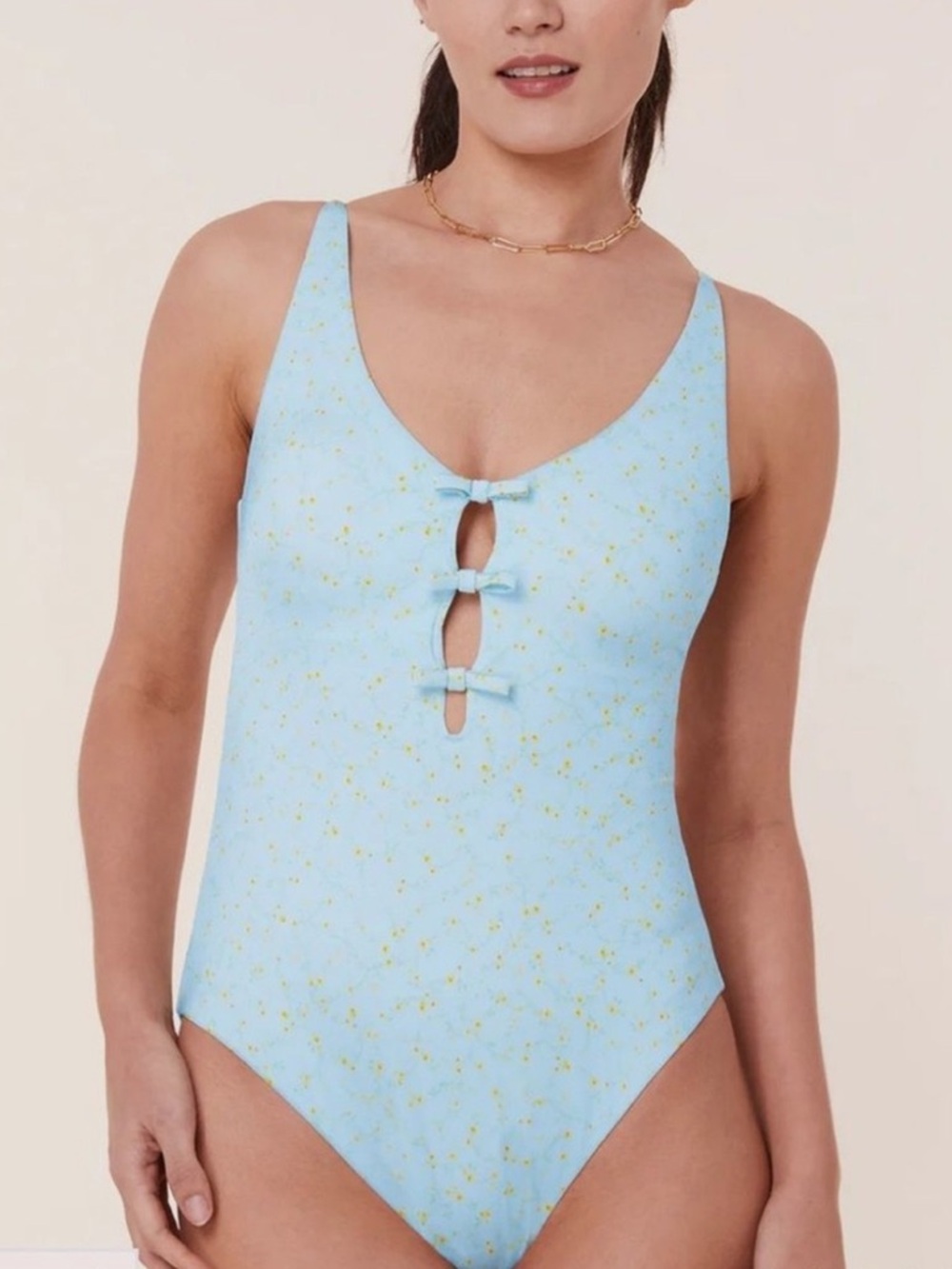 Andie The Mana Light Blue Floral One-Piece Swimsuit size M NWT‎